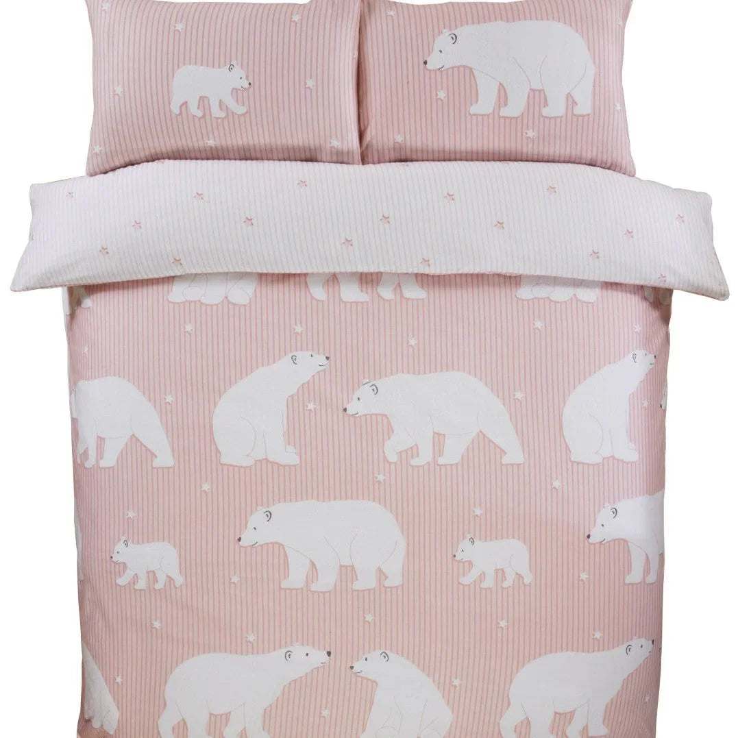 Polar Bear Brushed Cotton Duvet Set - Pink