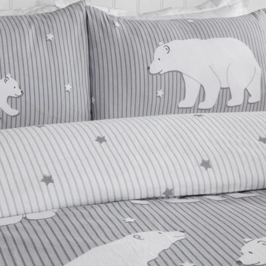 Polar Bear Brushed Cotton Duvet Set - Grey