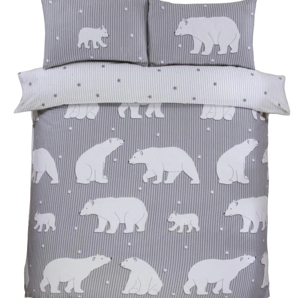 Polar Bear Brushed Cotton Duvet Set - Grey