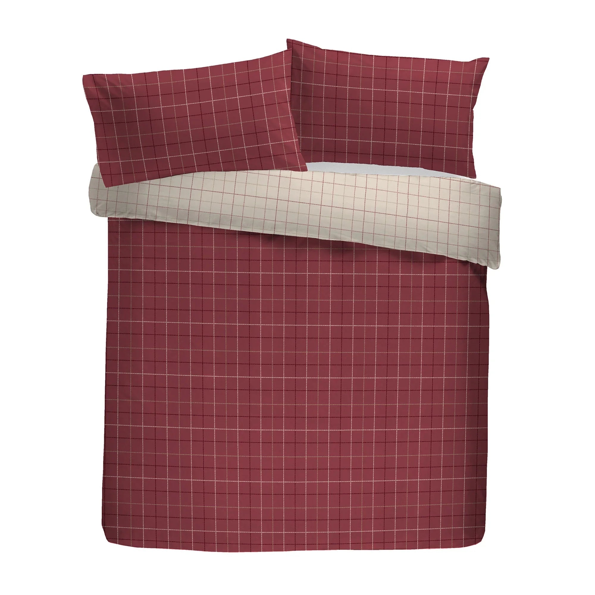 D & D Wynn Brushed Cotton Duvet Cover Set - Burgundy