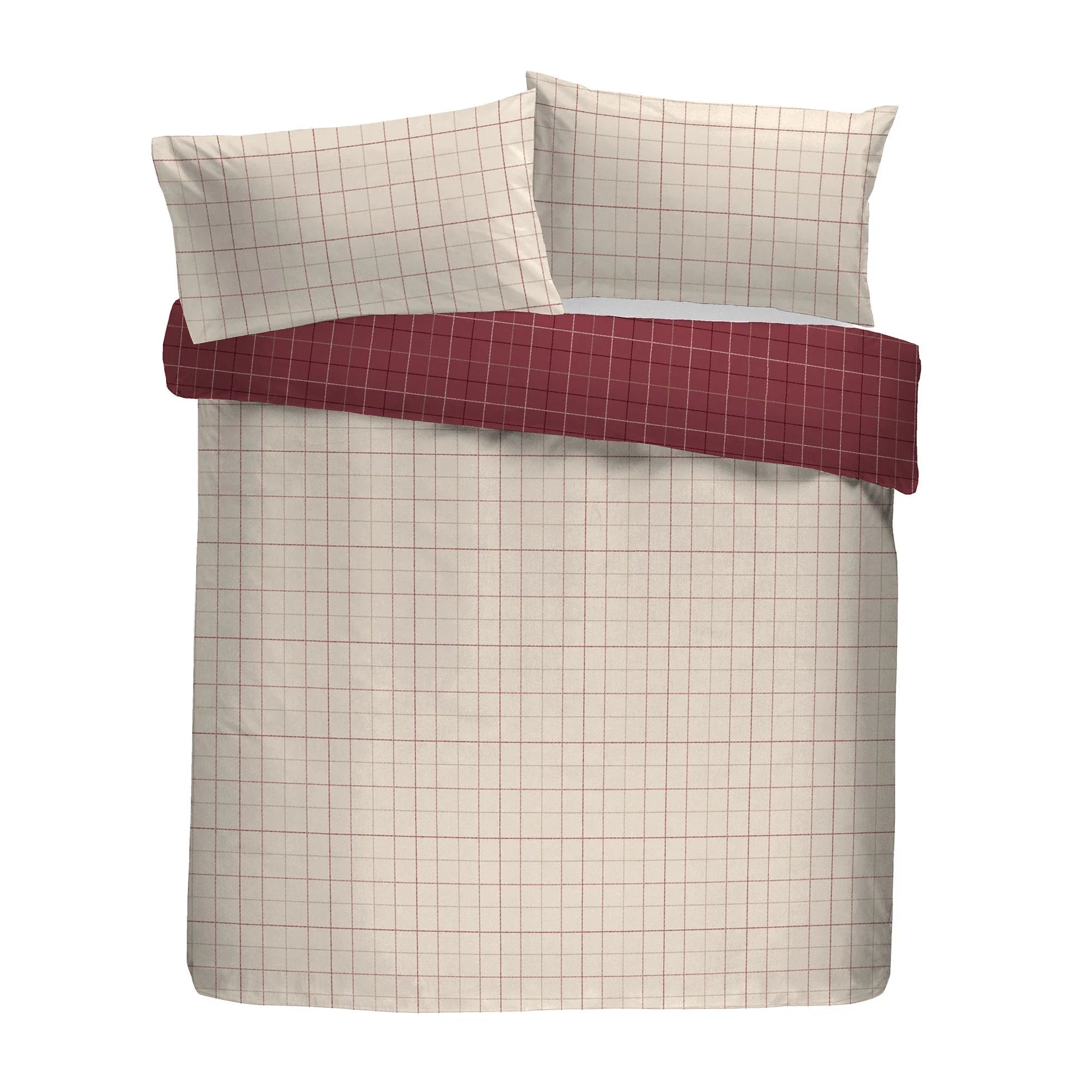D & D Wynn Brushed Cotton Duvet Cover Set - Burgundy