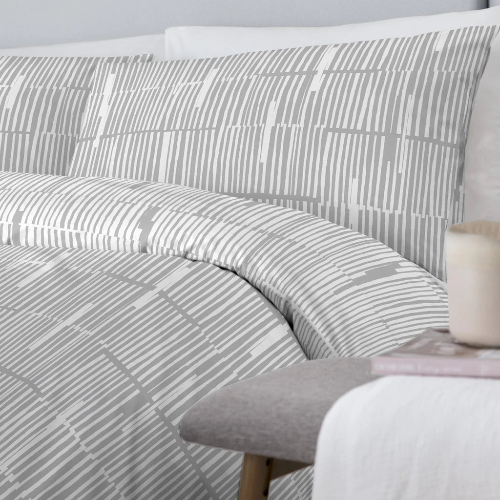 Drift Home Linear Striped Recycled Duvet Cover Set - Grey