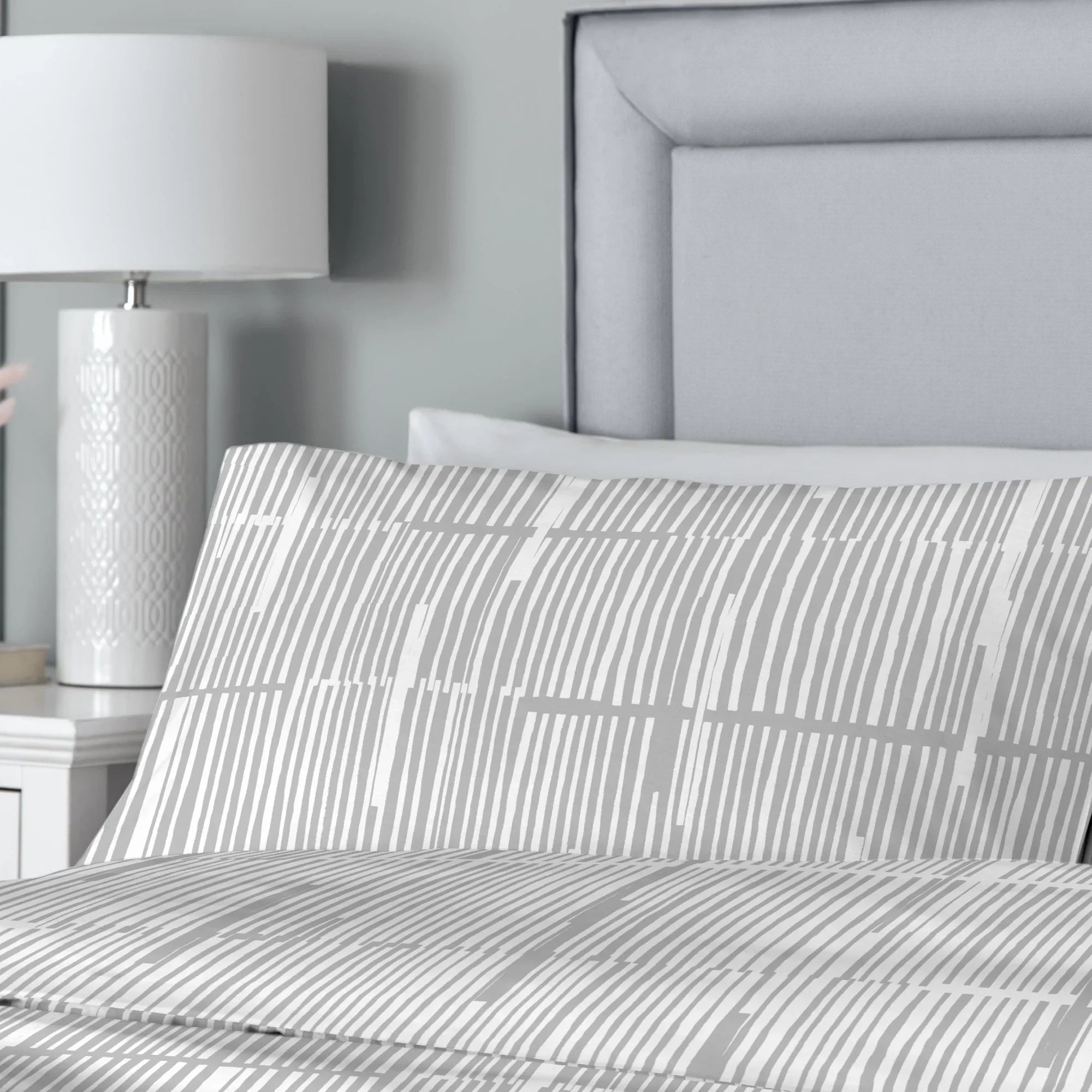Drift Home Linear Striped Recycled Duvet Cover Set - Grey
