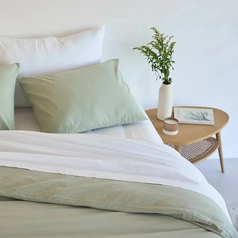 Tavira Washed Cotton Duvet Cover - Khaki Green